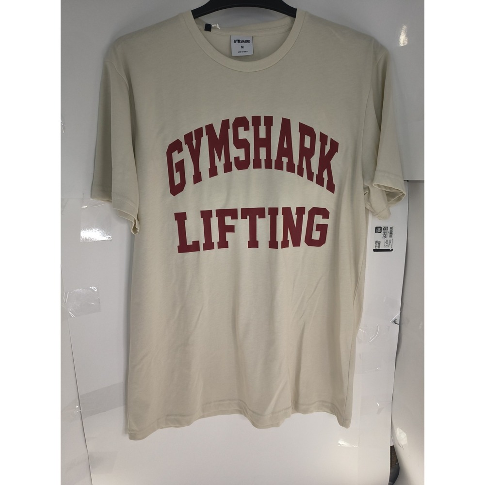 Gymshark Lifting T Shirt Mens Medium Cream Graphic Logo Gym Fitness NWT